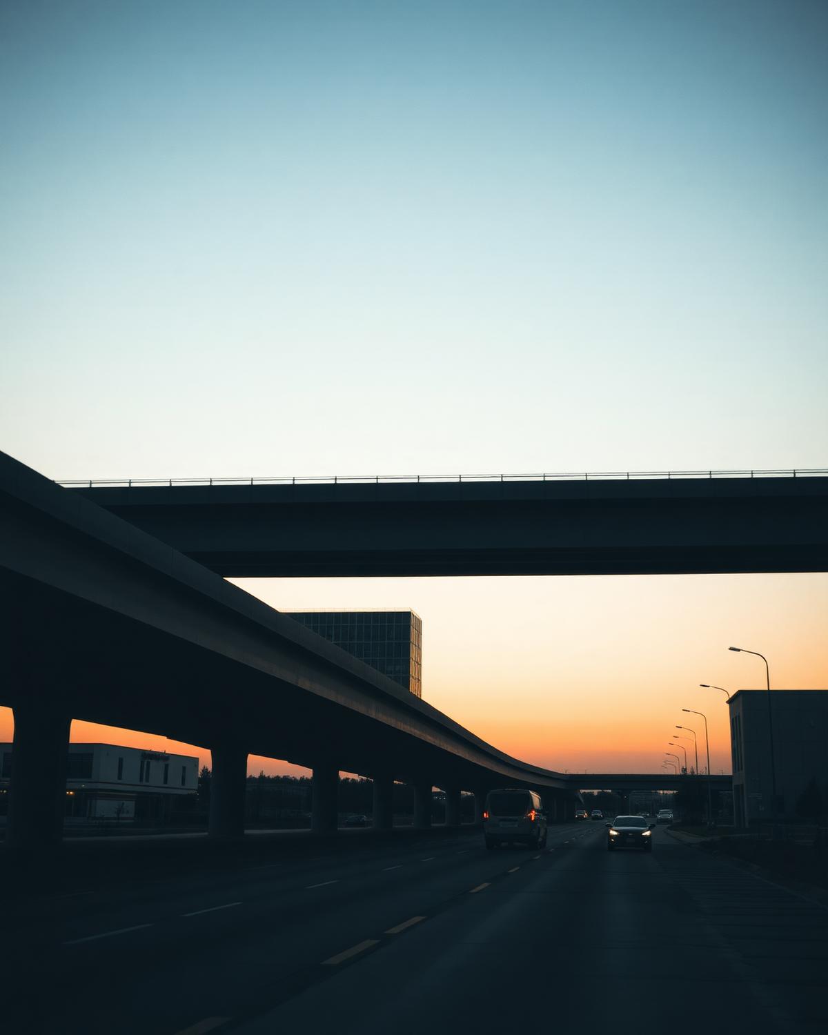 Placeholder: highway overpasses at dusk in Texas